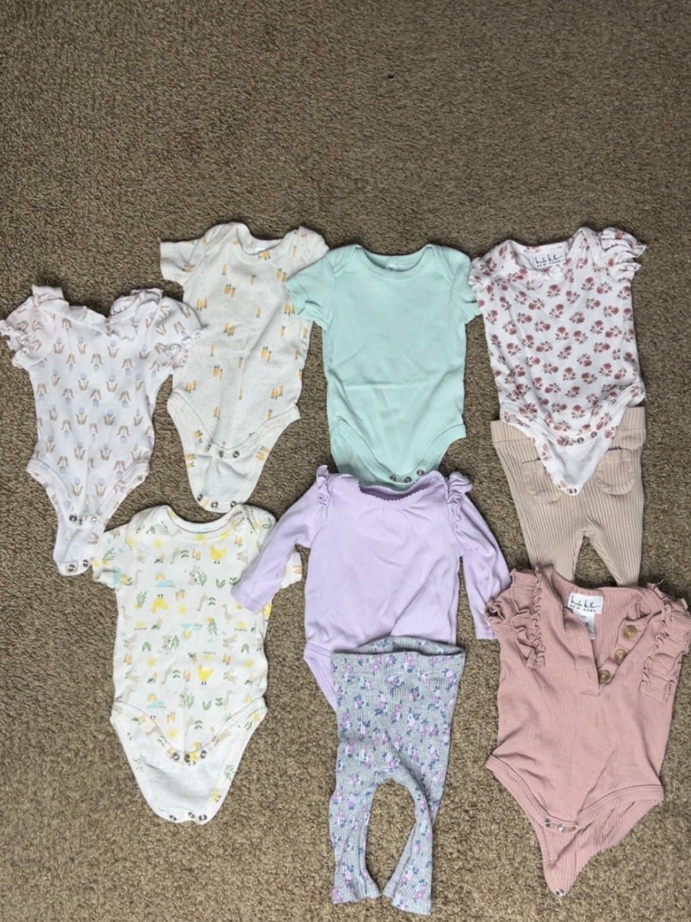 Mixed Pastel Baby One-Piece Bodysuit Set - Assorted Colors